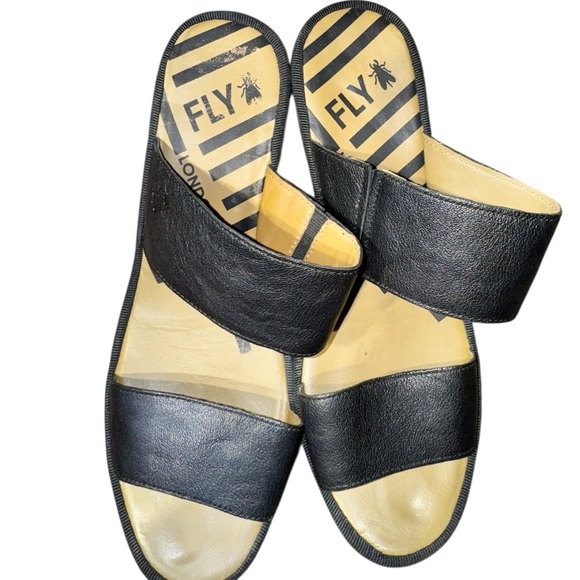 Fly London Black Leather Slide Sandals • Comfortable Wedge Sole Size 40 US 9-9.5 - Picture 4 of 13